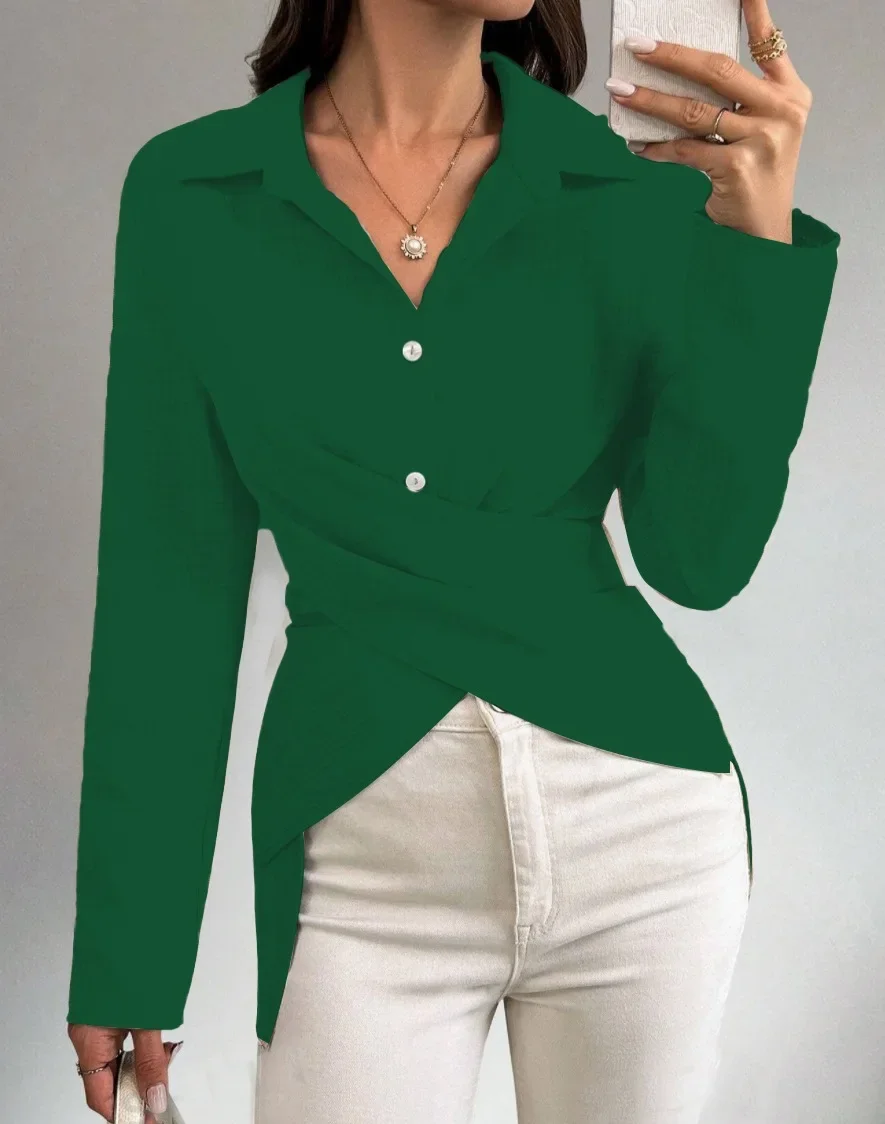 2024 neue Herbst Frauen Tops Casual Mode Langarm V-ausschnitt Dünnes Hemd Elegante Büro Damen Blusen Streetwear Frühling Shirts