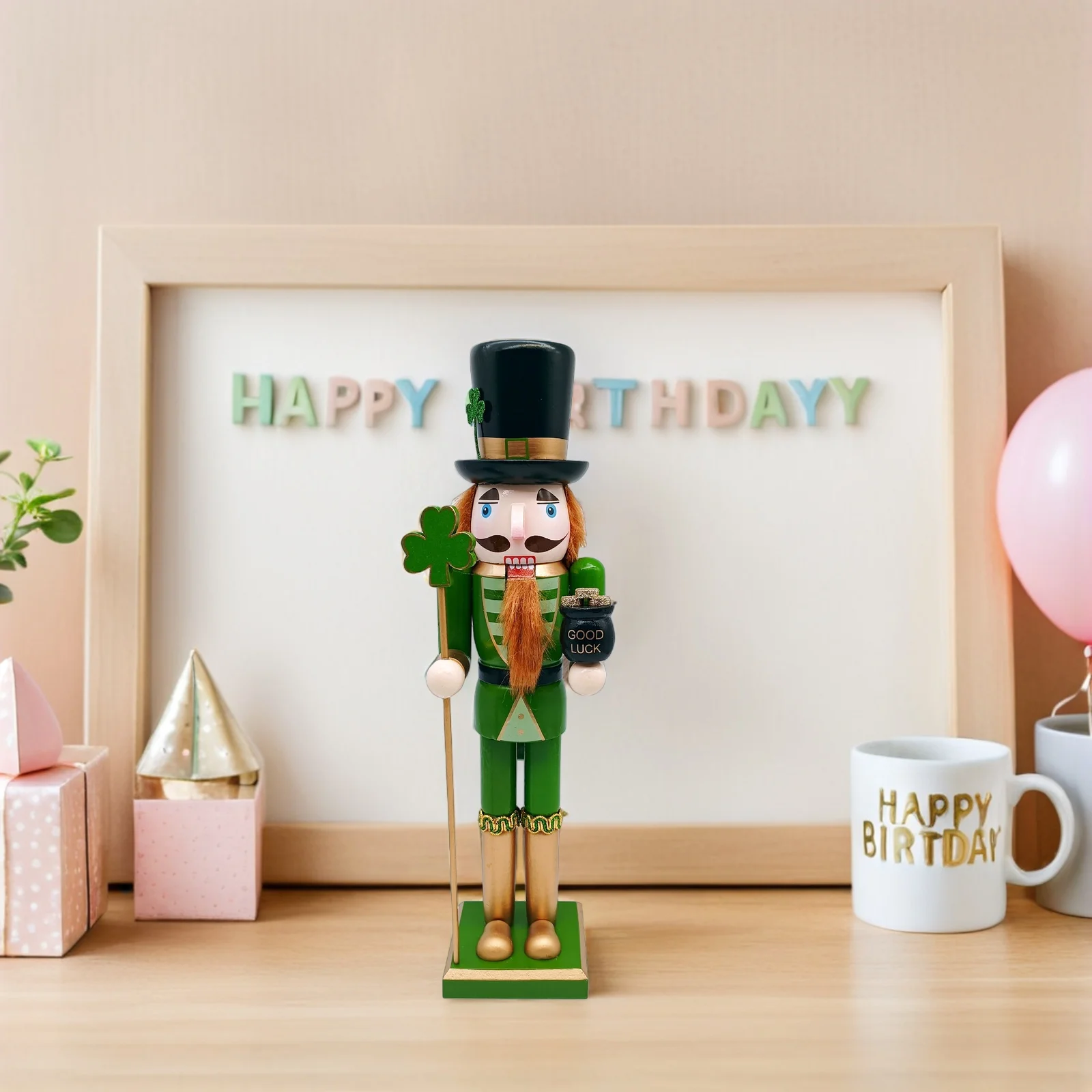 

15 Inch Shamrock Nutcracker Ornament Irish Wooden Soldier Figure Christmas Saint Patrick Day Decorative Statues