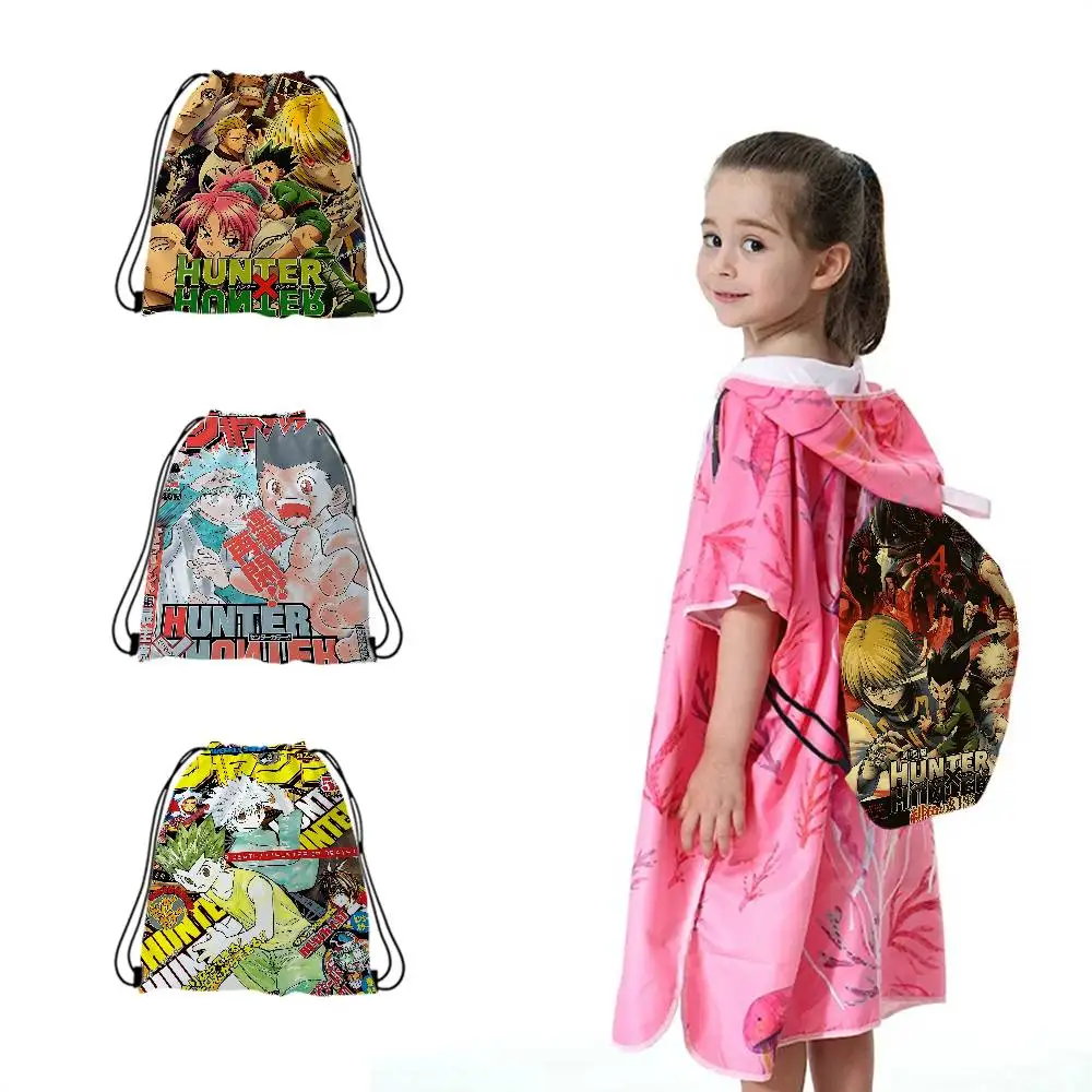 Mochila con cordón impresa de película clásica de Anime Hunter X Hunter, bolsa de almacenamiento portátil para playa, Fitness, deportes, bolsa de tela para artículos diversos