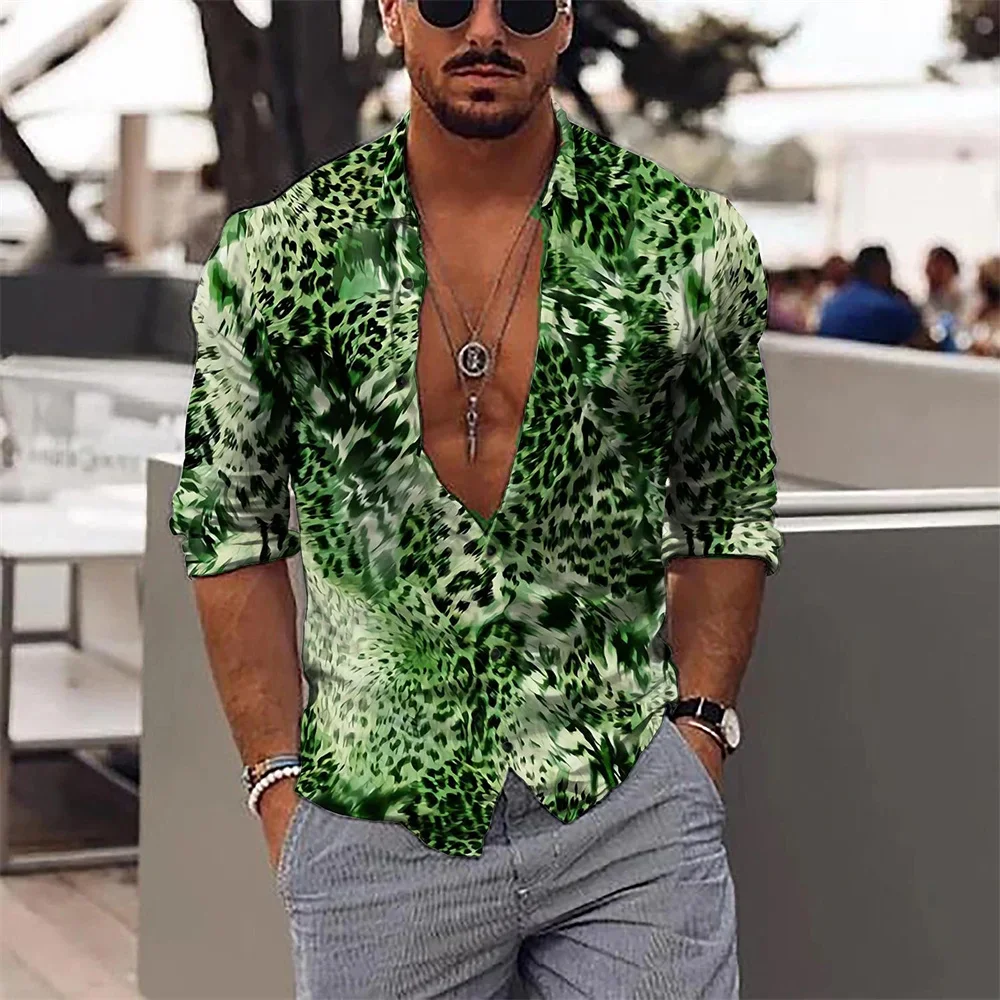 

Hot selling fashion leopard print men's shirt top sapphire purple gray casual outdoor spring and summer high-quality materials