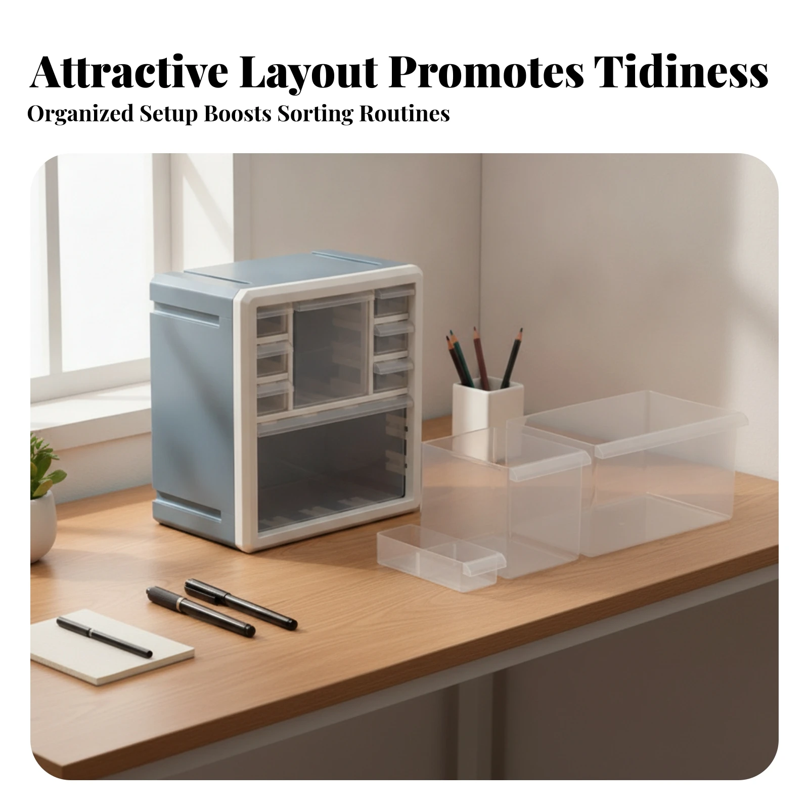 Hardware Drawer Bin Craft Supply Organizer Desktop Storage Cabinet Blue and White Frame - view 2
