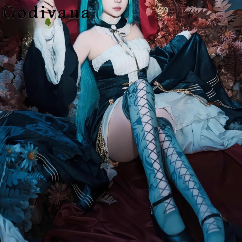 Cosplay Party Dress for Women Black Street Halloween Uniform Full Dress Set Female Festival Carnival Role Playing Dress