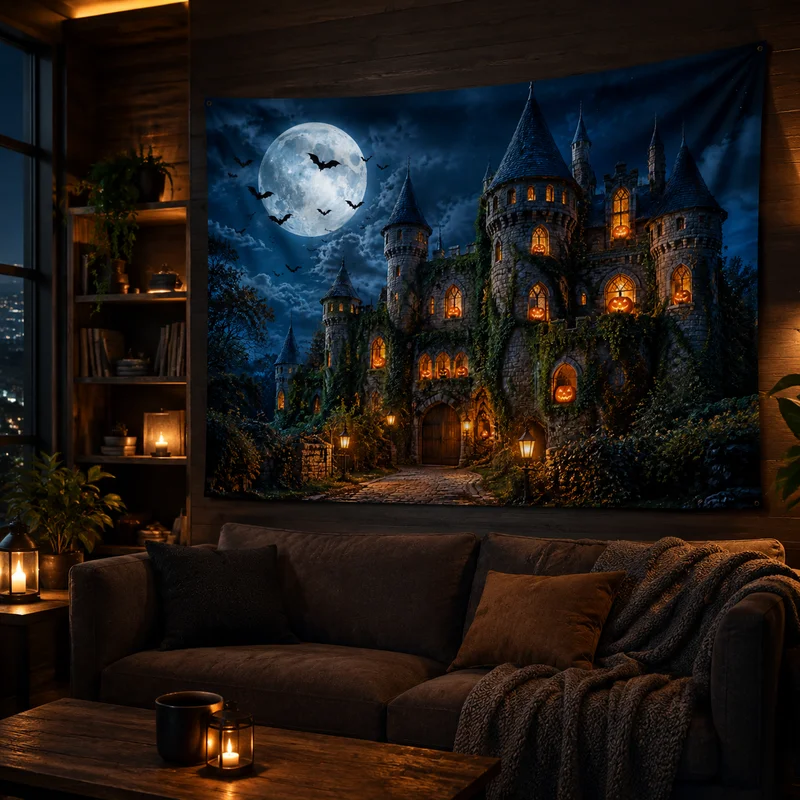 VIKAMA Dark Mist Gothic Tapestry, Atmospheric Fantasy-Printed Wall Hanging, Gothic Halloween Backdrop Decoration