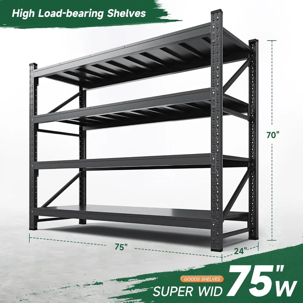 8000LBS Heavy Duty 4 Tier Metal Shelving 75x24x70 Adjustable Garage Rack