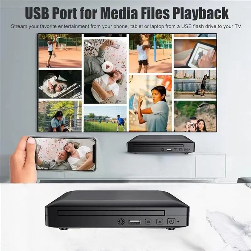 【VALUE MONEY】-Home Theatre Mini DVD Player 1080P Full HD USB TV CD Discs VCD EVD MP3 RW Remote Control EU Plug AV Compatibil