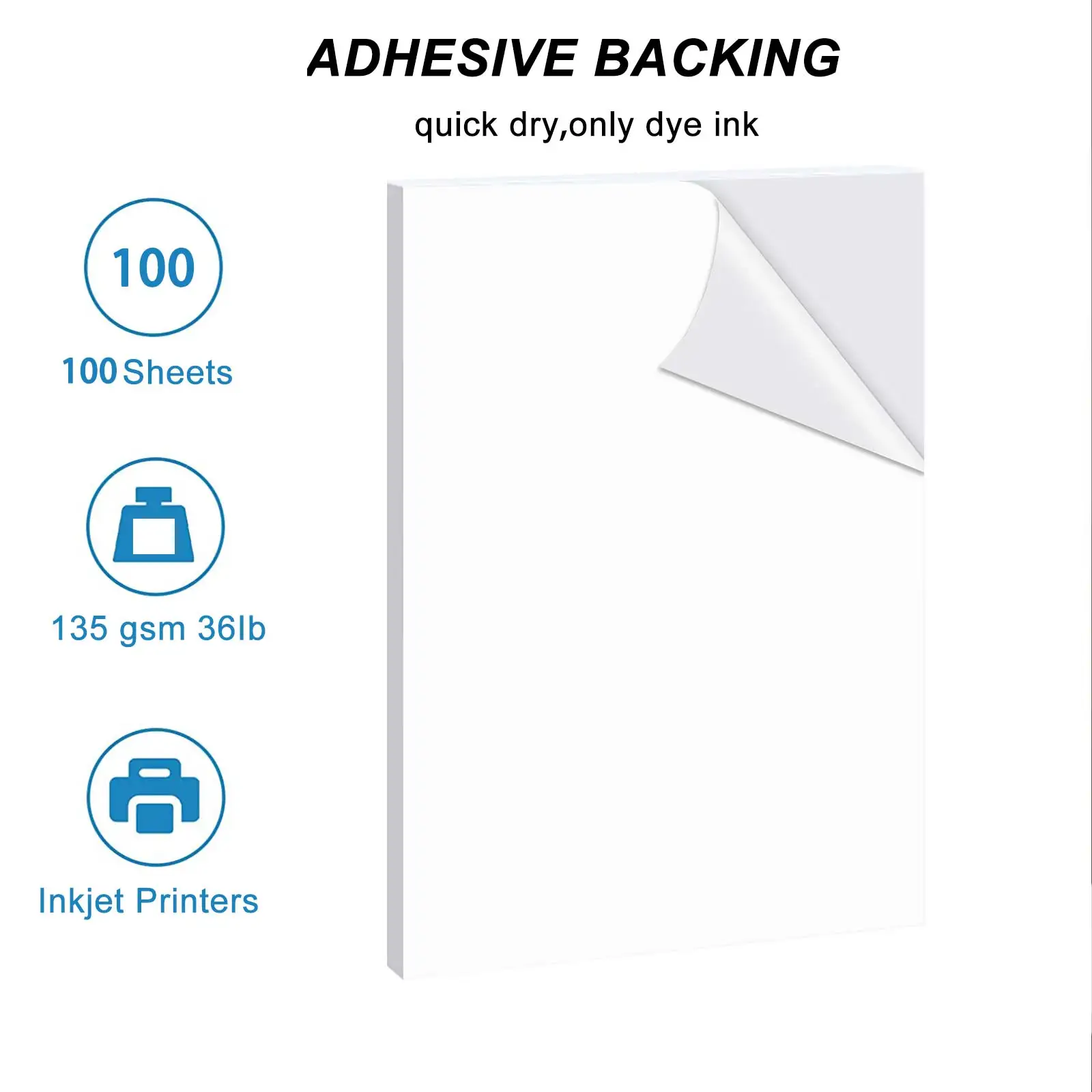 135G Printable Sticker Paper for Inkjet Printer, Dries Quickly and Holds Ink Beautifully Paper Self-Adhesive Sheets