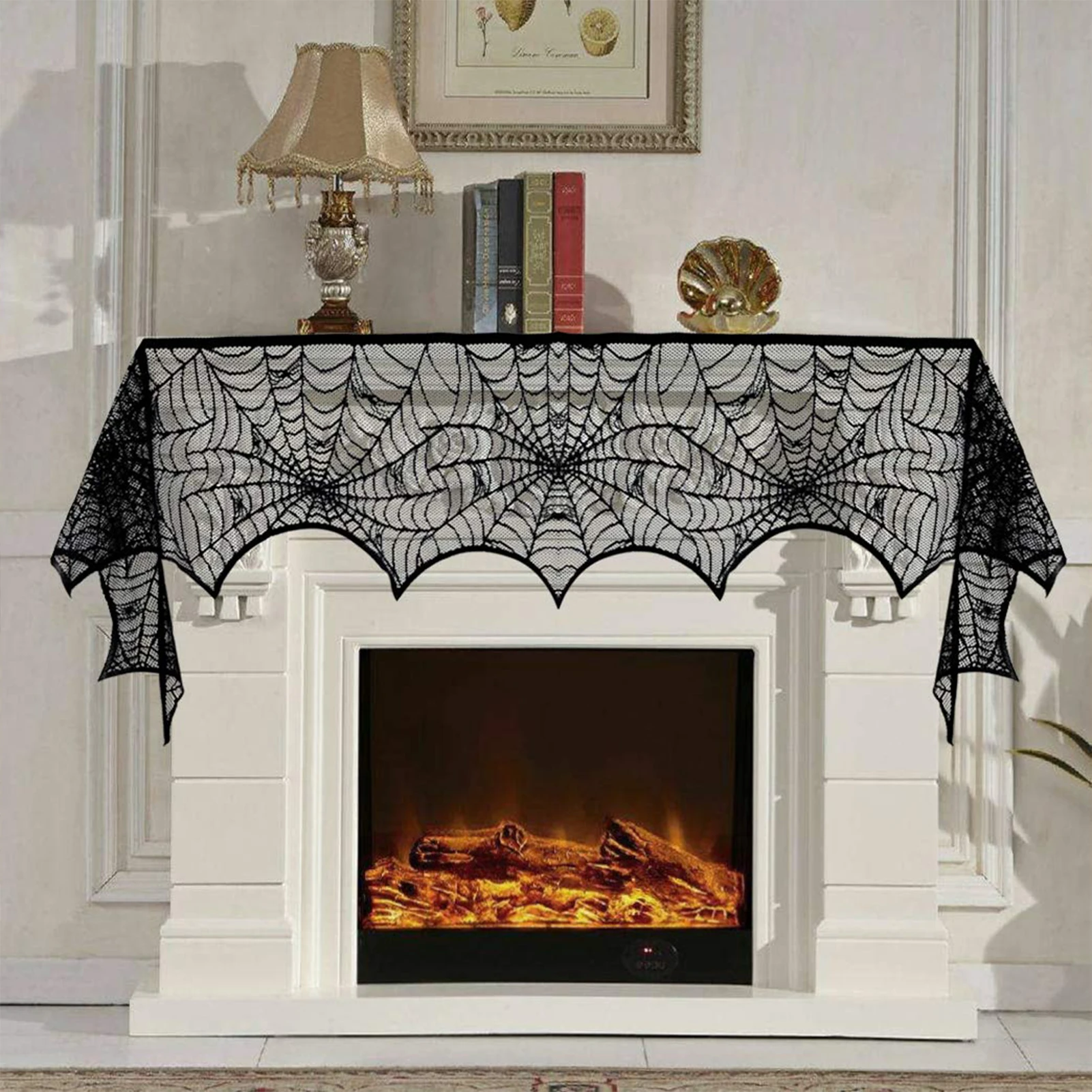 

3/5pcs Halloween Table Runners Black Lace Decorative Mesh Fabric For Dining Table Desk Lamp Fireplace Wall Party Decor Props