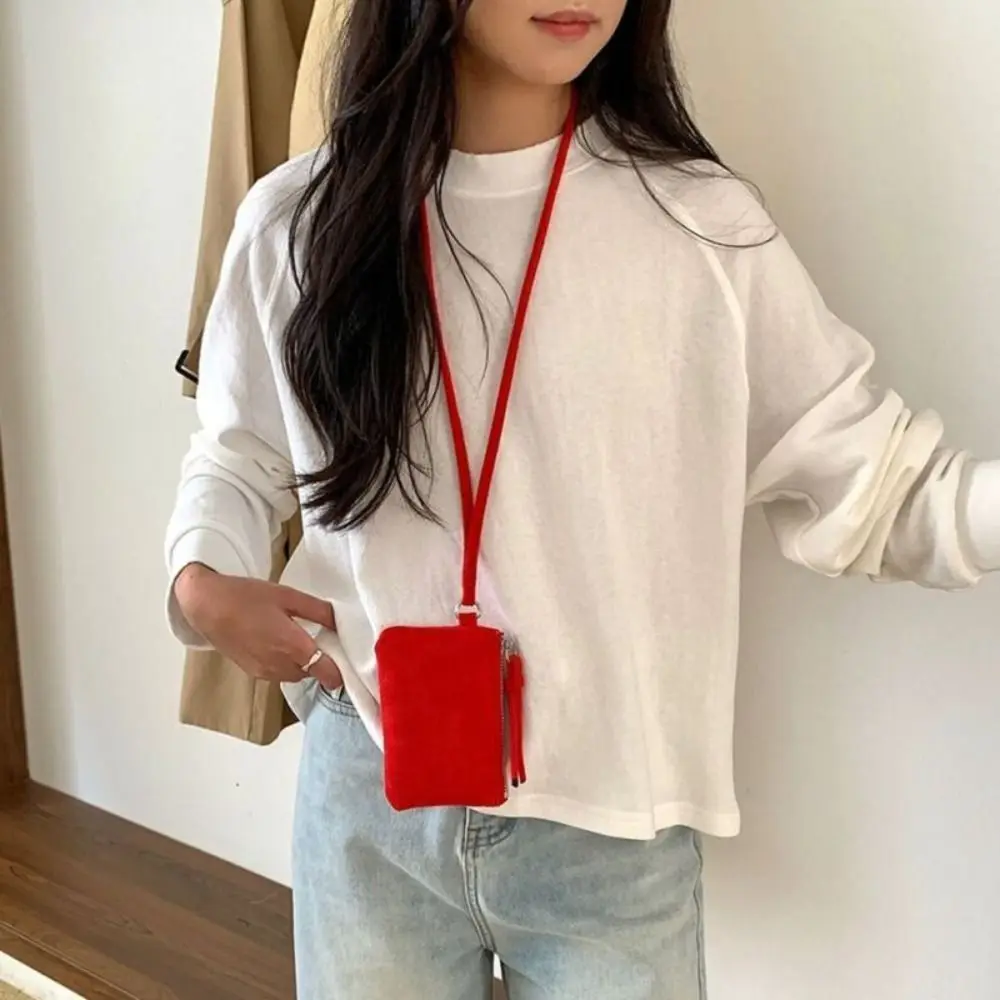 Leopard Print Suede Coin Purse Portable Lipstick Key Bag Women Shoulder Bag Mini Storage Bag Small Wallet Travel Neck Bag