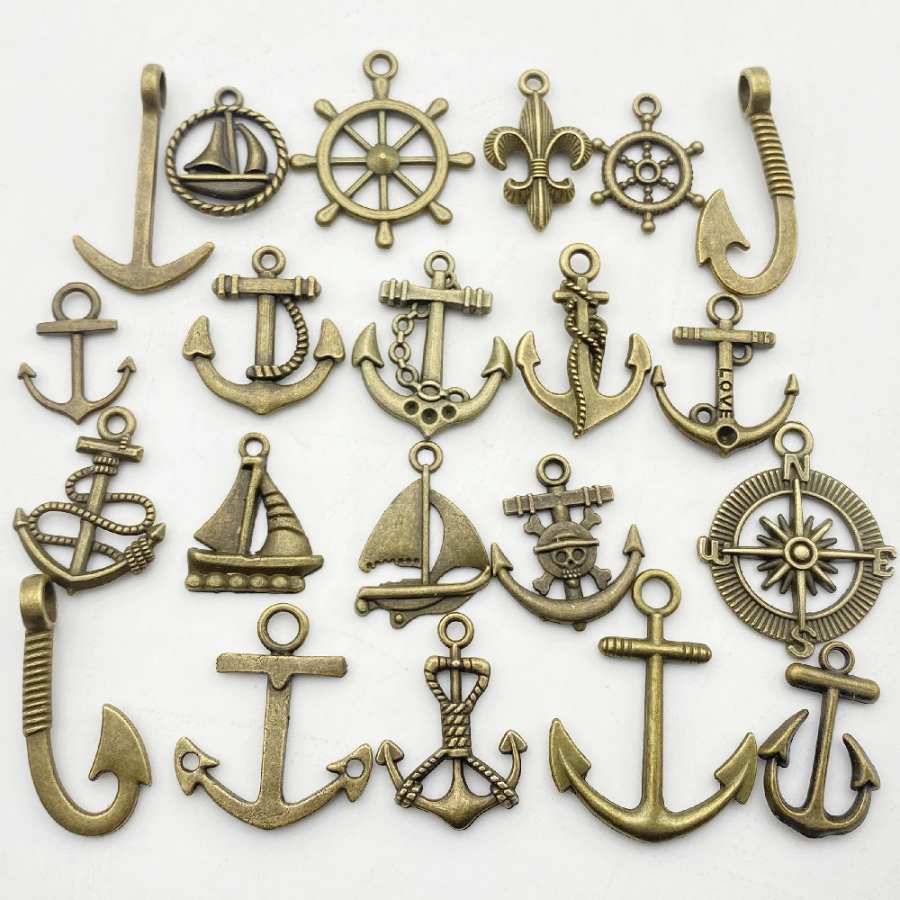 New 10-20Types 16Pcs Mixed Anchor Rudder Charm For Handmade Diy Jewelry Make Metal Alloy Sailing Boat Pendant