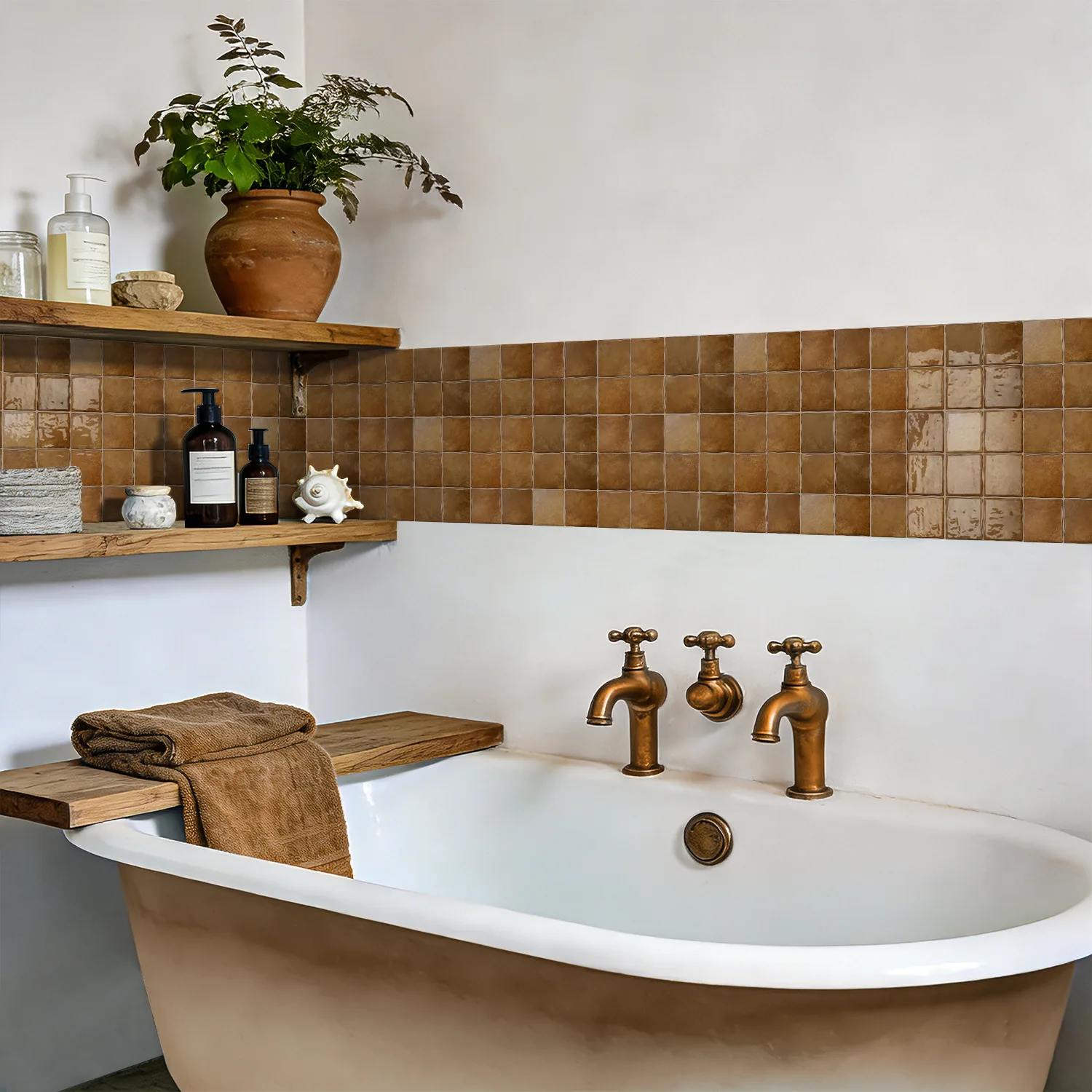 3D Skin Feel Wall Tile Decals DIY Wallpaper Self-adhesive Waterproof Wall Sticker Suitable for Bathroom Splash Proof Decoration
