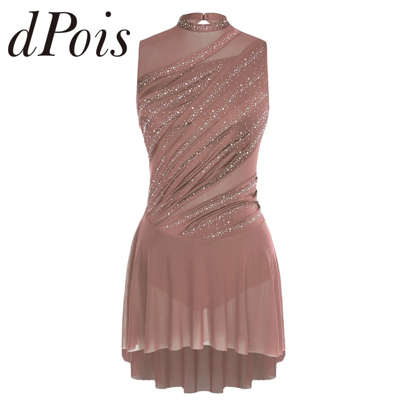 

Women Figure Skating Dress Elegant Lyrical Dance Performance Costume Rhinestone Ballet Gymnastic Leotard Competition Dancewear