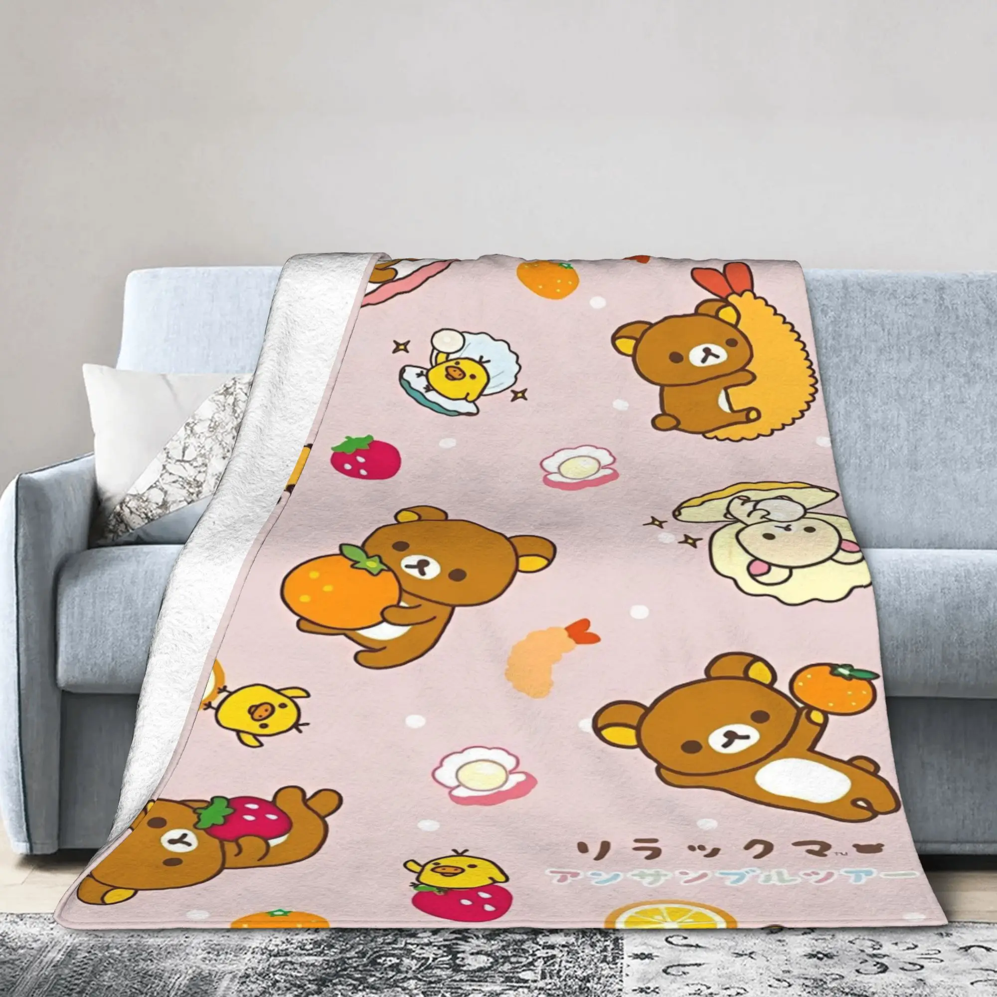 

Rilakkuma Cartoon Blanket Bear in Relaxed Mood Flannel Novelty Soft Throw Blankets for Bedspread Spring Autumn