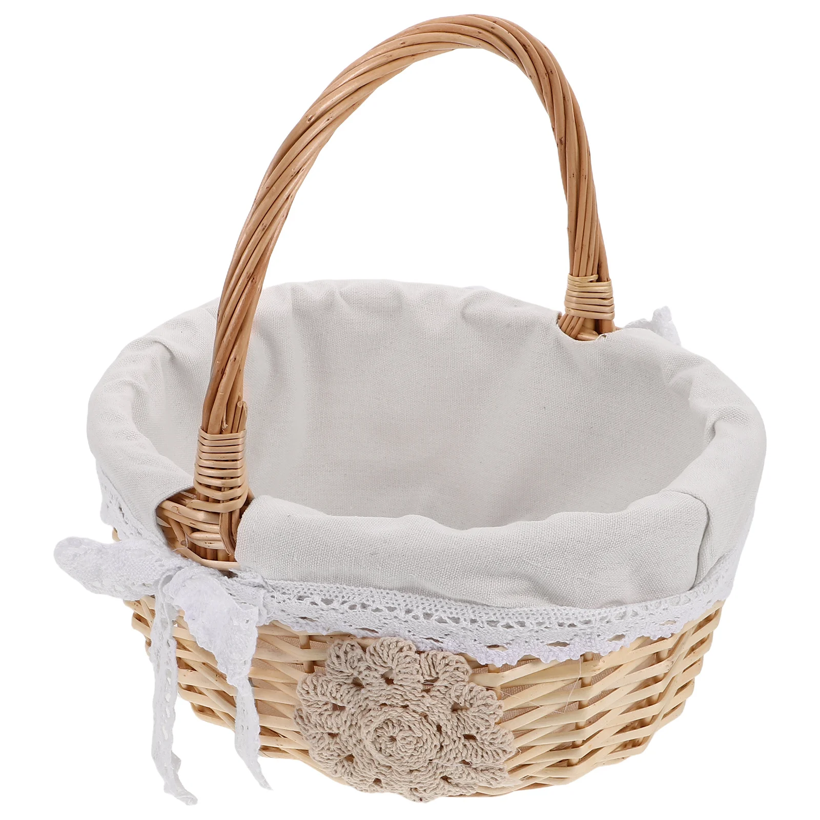 

Hand Woven Rattan Flower Basket Cloth Lining Storage Fruits Vegetables Bread Picnic Decorative Multifunctional Home Use