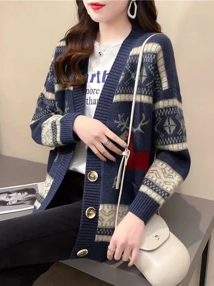 

Loose Sweater Women Coat Long Sleeve Single Breasted Preppy Style Knitting Outwear Casual Cardigan Sweaters Coat New 2022