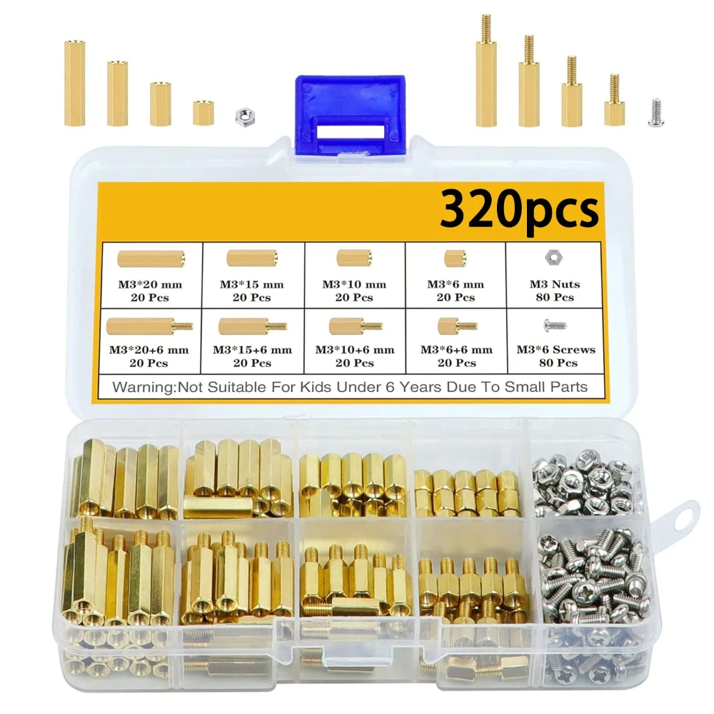 320pcs-single-hex-brass-male-female-motherboard-standoff-copper-mount-double-way-hexagonal-copper-column-set-m3-screws-and-nuts