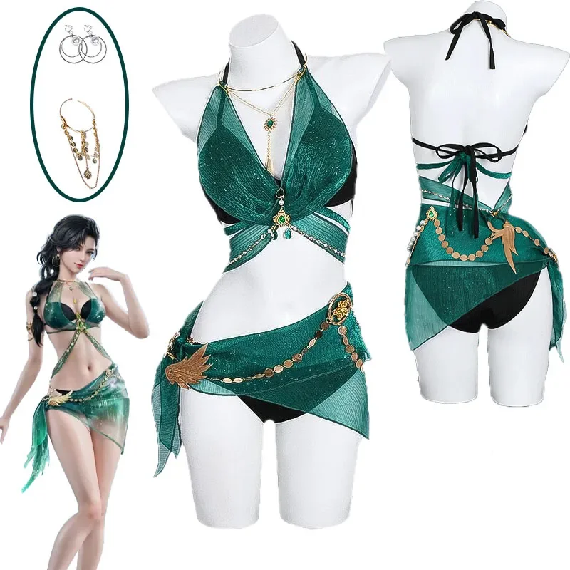 

New Game Naraka: Bladepoint Cannan Cosplay Costume Cannan Swimsuit Sexy Green Suit Halloween Party Role Play Uniform for Women