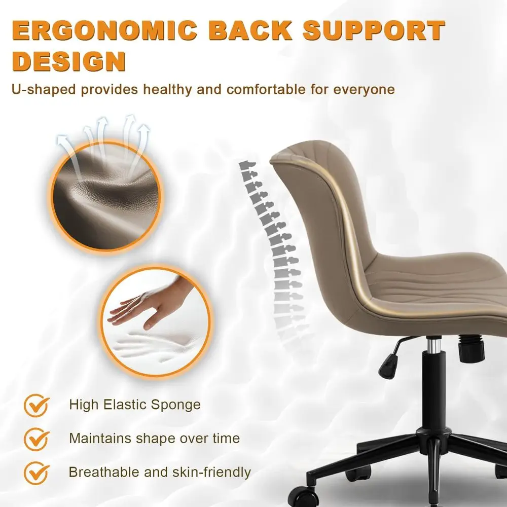 Ergonomic Height-Adjustable Swivel Desk Chair with Wheels, Comfy Padded Home Office Computer Chair, Khaki view 5