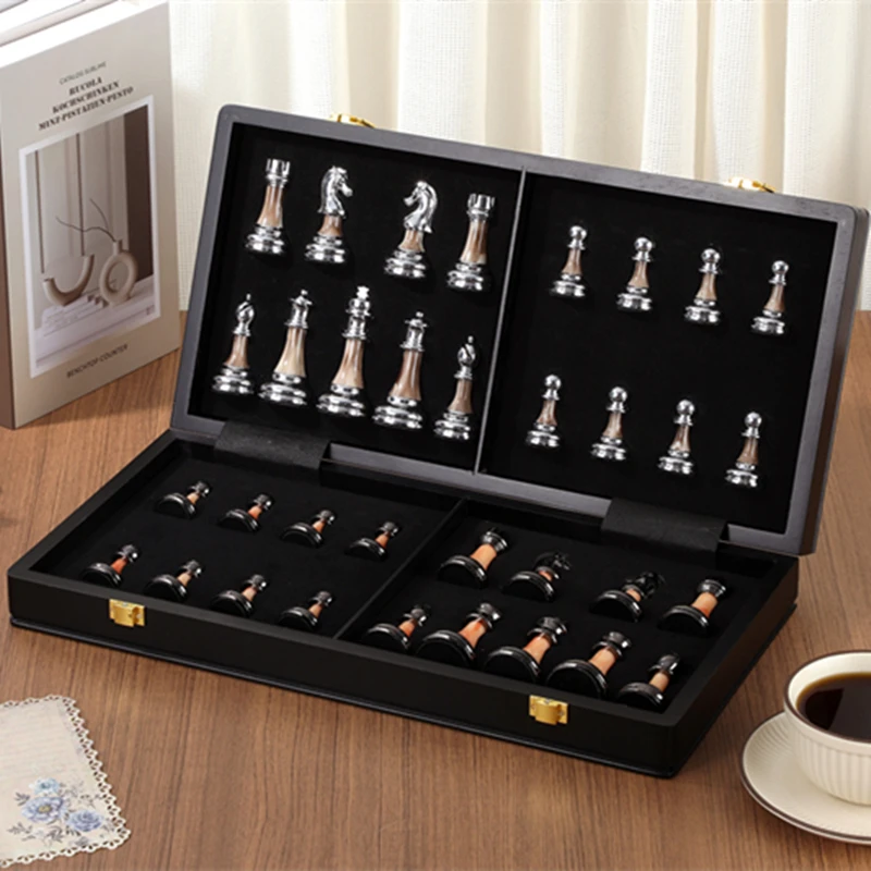 Chess Large chess set 45cm/ 17.7-inch wooden chessboard, high-end electroplated + acrylic chess king, 9cm/ 3.54-inch high