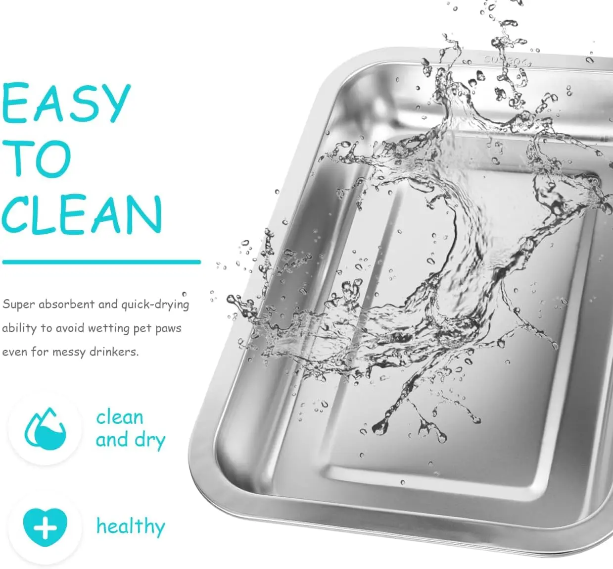 Caja de arena para gatos de acero inoxidable: entrada baja, bandeja abierta pequeña para gatos, hámsteres, conejos, 31,5x21,5x4,5 cm, plateada