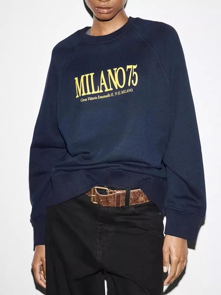 Retro American Campus Sle Loose Fit Long Sve round Ne Printed Letter Women's Sweatirt Streetwear Casual Cotton Hoodie