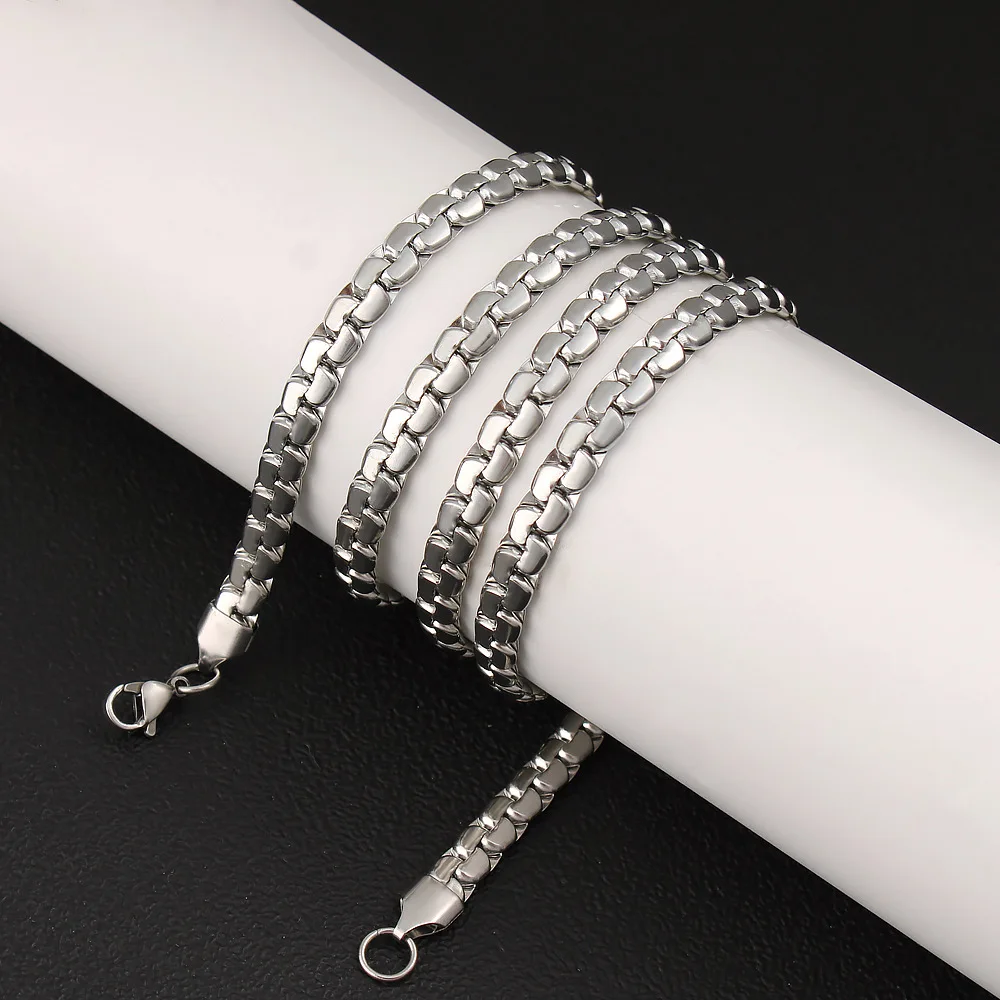 Flat Snake Chain Necklace 18K Gold Plated Titanium Steel Box Link Unisex Minimalist Jewelry Gift