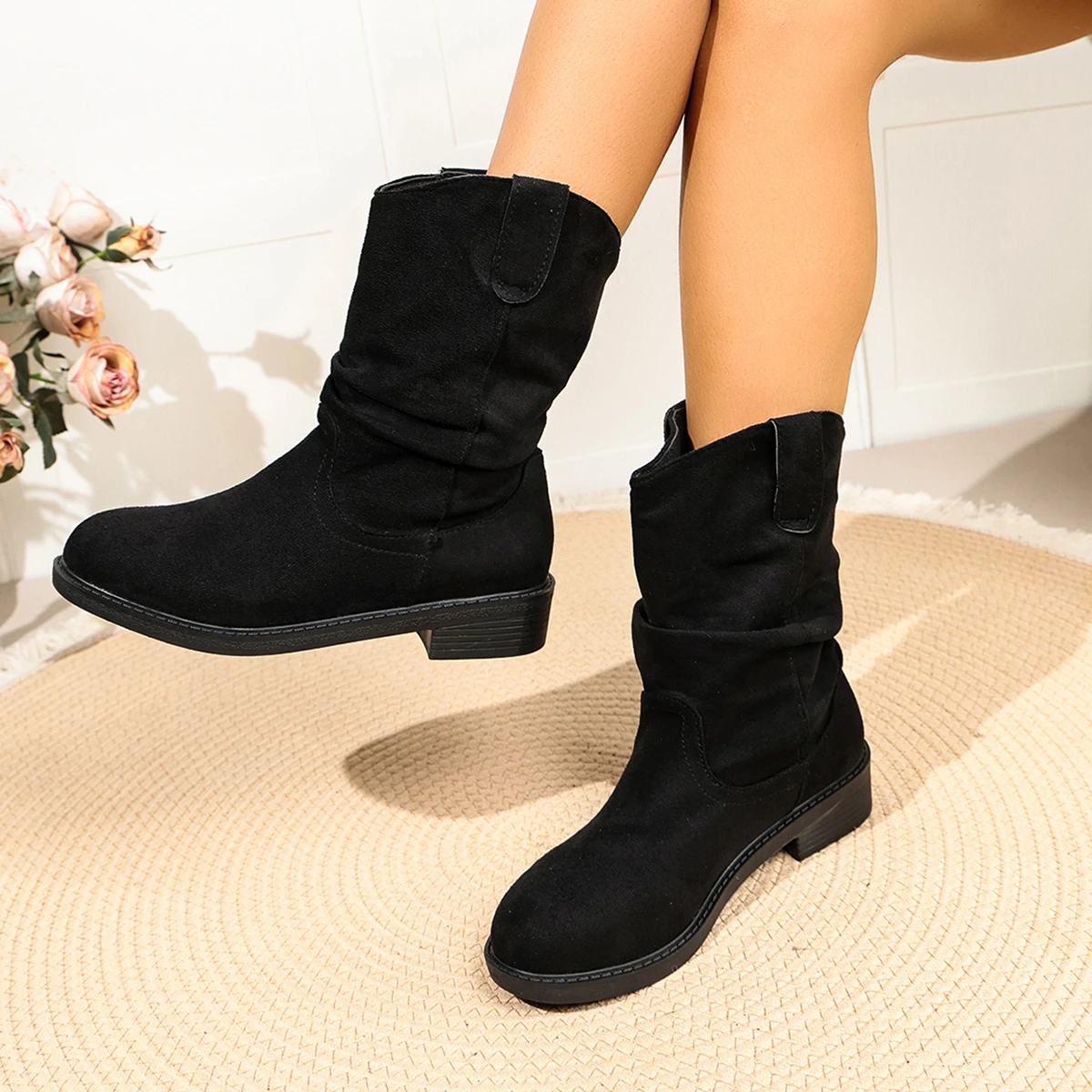 Herbst- und Wintermode Retro Braune Western-Cowboystiefel Damenstiefel Neuer Look Schlanke Dicke und Gestapelte Kurze Stiefel – Detail 1