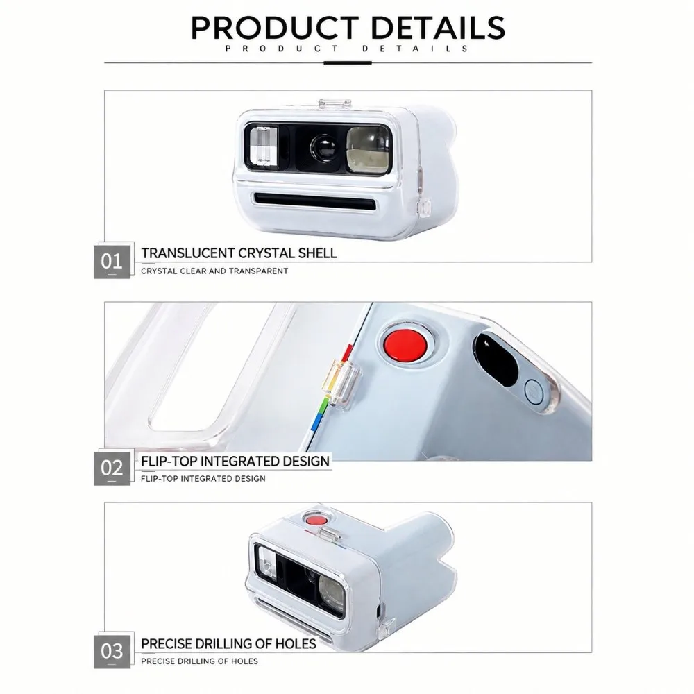 Transparent Instant Camera Case Shock Resistant PC Hard Camera Cover Snap Closure Metal Hinge for Polarized Go 3