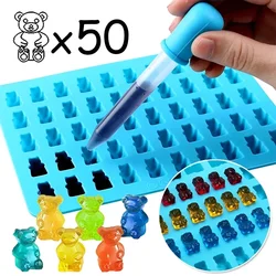 GUNIBear-Moule à MSI en silicone avec compte-gouttes, moules à bonbons au chocolat, outils de décoration de cuisson bricolage, ours mignon, 50 grilles