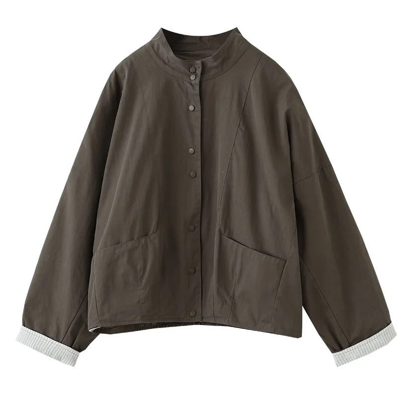 

Женская повседневная куртка в полоску с ранняя осенью, новинка, воротник-стойка, irt Quali, смесь хлопка, невдаемая