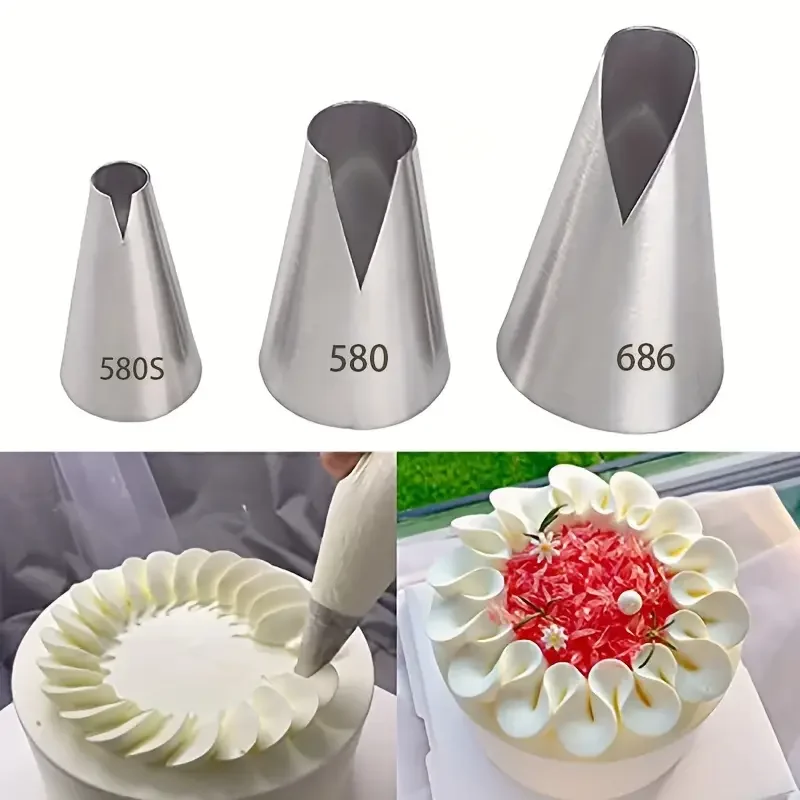 3 pcs Stainless Steel Russian Piping Tips Set V-Shaped Wave Nozzles for Pastry, Cupcakes, Cakes- asy to Use and Durable Kitchen