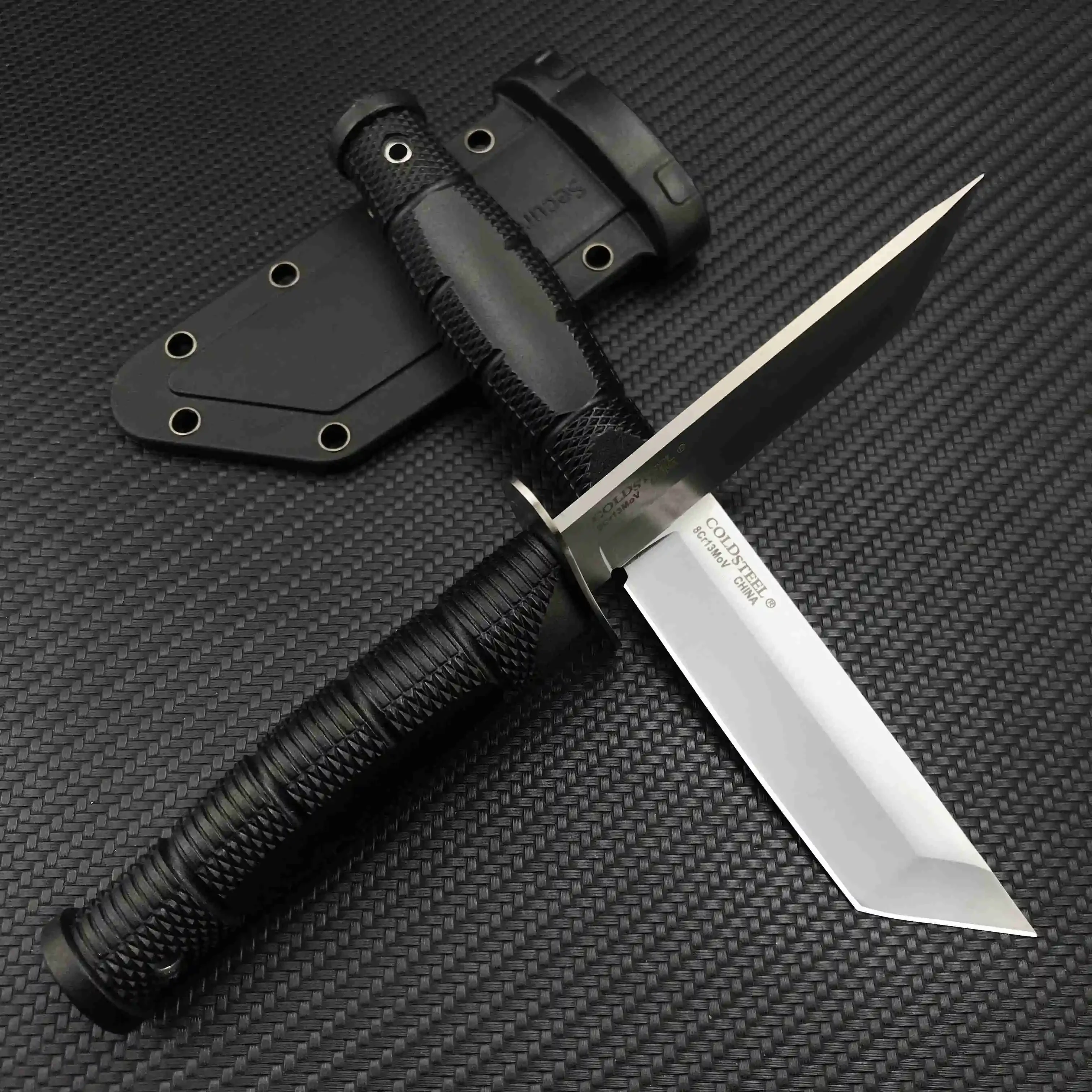 Portable COLD Kyoto II Military Fixed Knife 8Cr13Mov Tanto Blade Reinforced Nylon Wave Fiber Handle Outdoor Combat Hunting Tool