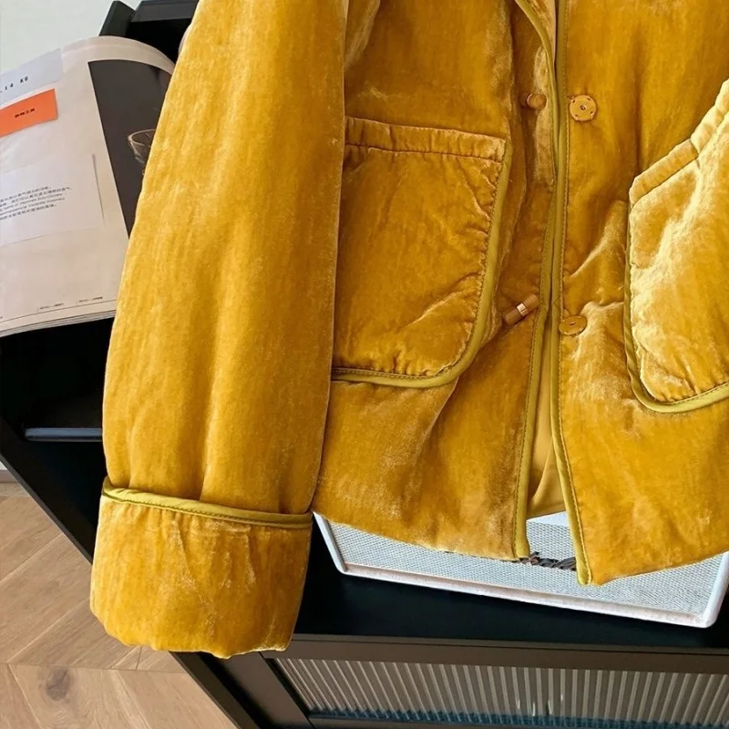 شتاء جديد رشاقته س الرقبة المخملية معطف المرأة موضة كم طويل عادية الدافئة الضفدع زر الإناث سترة جيوب عادية أبلى #5