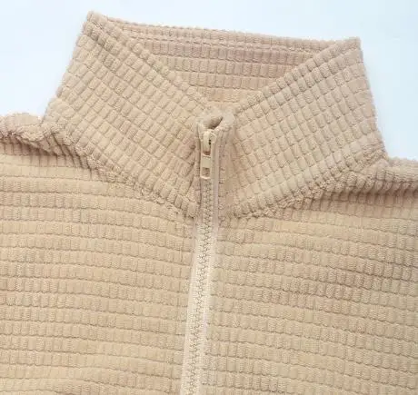 Loose Workwear, Pockets, Zippers, Lapels, Solid Color Women's Jacket, Autumn Waffle Fabric, Casual Women's Long Sleeved Jacket