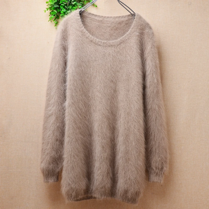 Ladies Women Fall Winter Clothing Hairy Plush Mink Cashmere Knitted Medium Long O-Neck Slim Blouses Pullover Sweater Jumper Pull