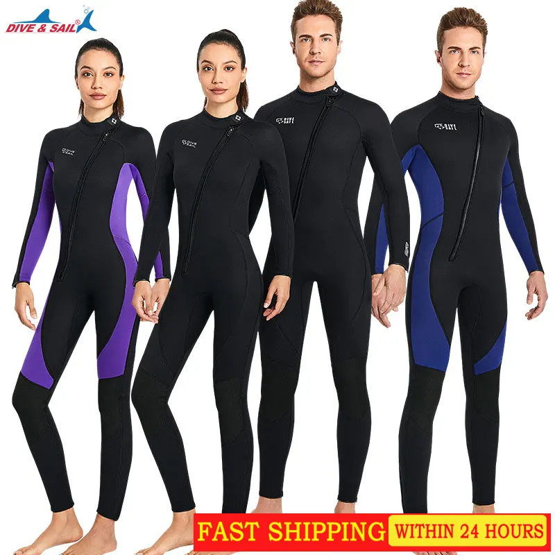 3mm neoprene wetsuit Men's one-piece warm surf diving suit women's long sleeve winter snorkeling underwater fishing swimsuit