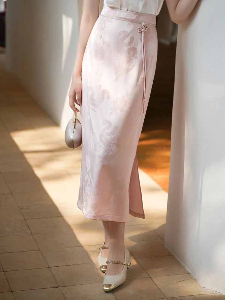 

Новая китайская женская юбка макси с высокой талией, прямого кроя, с модной цветочной вышивкой, летняя коллекция 2025