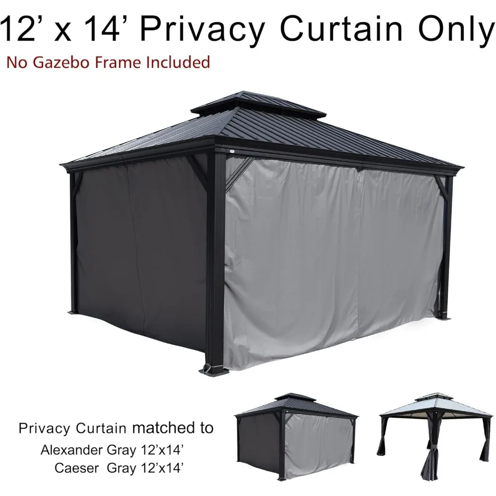 Cortina de privacidade para gazebo, parede lateral externa à prova d'água para gazebo de topo rígido, cortinas para pátio, modelo (12 pés x 14 pés, cinza)