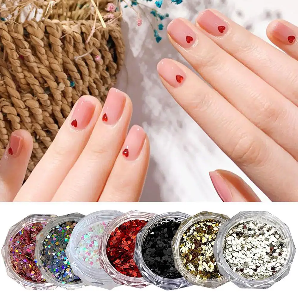 1mm Mini Liebevolle Herz Form Glitter Pulver Nagel Charme Silber Gold Pulver Pailletten Zubehör Winter Nagel Dekoration und F5X4