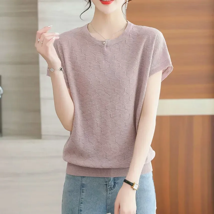 

Outlet Ice Silk Трикотажная футболка ort Sve Женская летняя тонкая круглая футболка свободного покроя Casual Sle Lenzing из лиоцеллового волокна