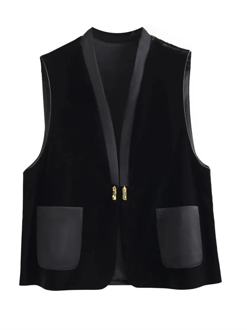 

Women's Vest Fashion Vest Female Spring and Summer National Style Retro Chinese V-neck Buttonless Velvet Sleeveless Vest Coat