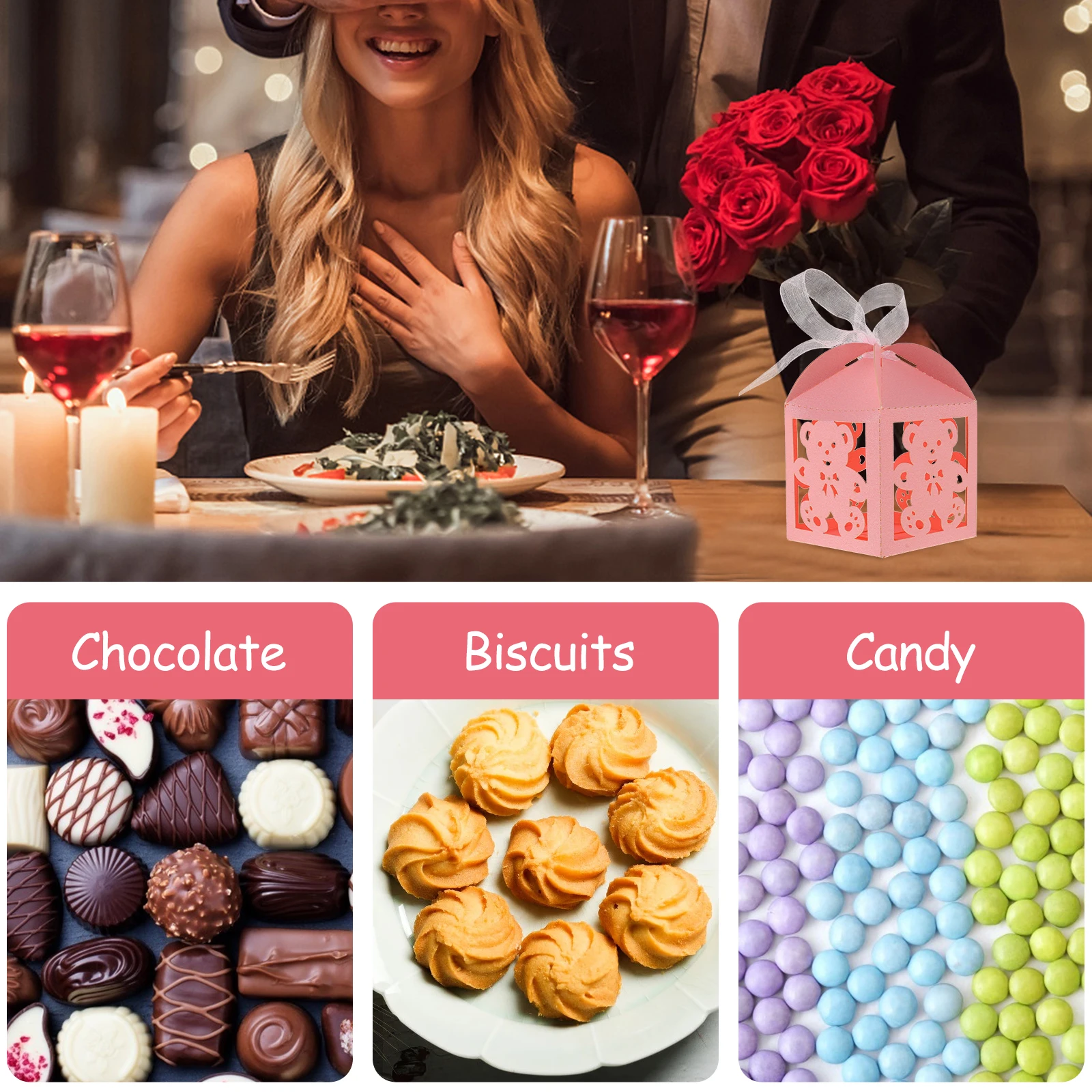 

50 Pcs Candy Box Boxes Packaging Treat for Hollow Out Mini Bear Shaped Small Cloth Shower Party