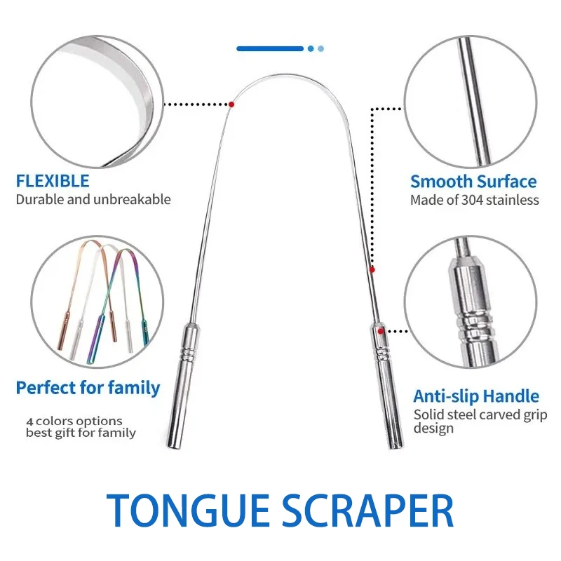 Tongue Scraper Tongue Cleaner Mouth Brush Fresh Breath Scrappers Portable Stainless Steel U-Shaped Metal Oral Hygiene Care Tools