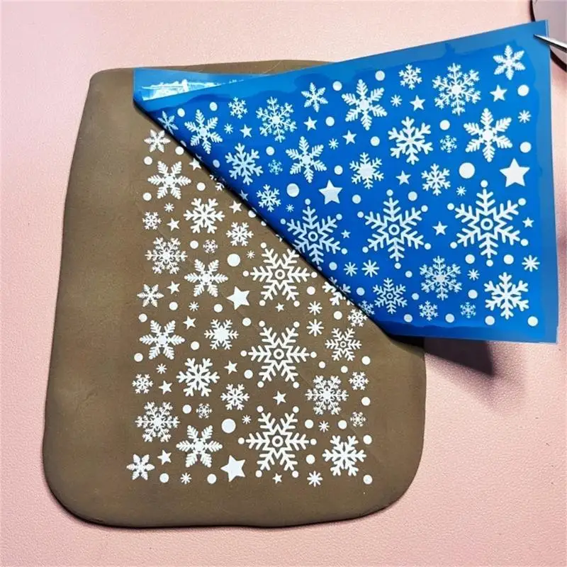 H8WB 5pcs/set Rose Heart Clay Silk Screen Reusable Silkscreen Print Scraper DIY Printing on Clay Jewelry Clay Earring Stencil