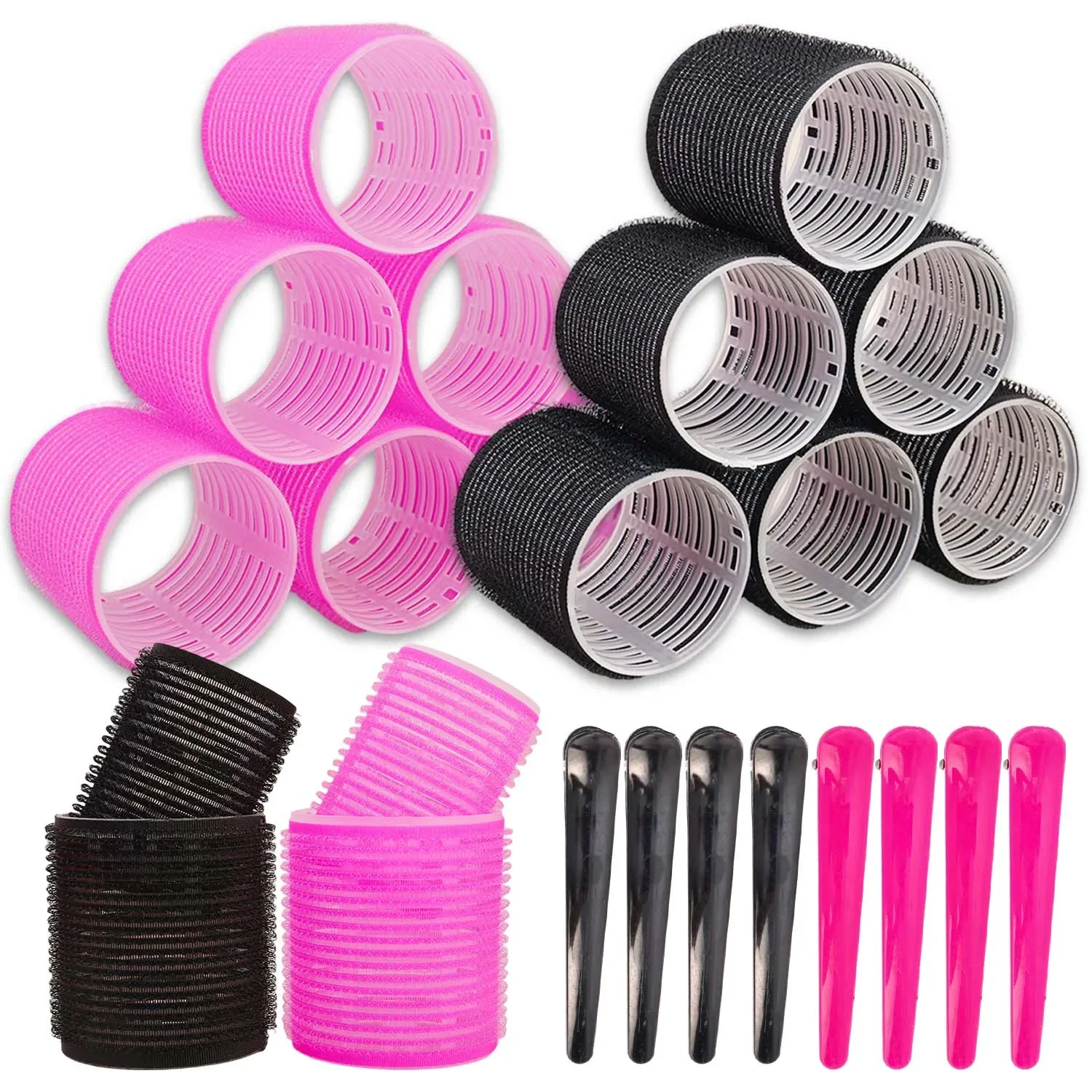 30PCS Heatless Hair Styling Kit Self-Grip Rollers 18Pcs Hair Rollers & 12Pcs Clips DIY Easy to Use Hair Care Beauty Tools