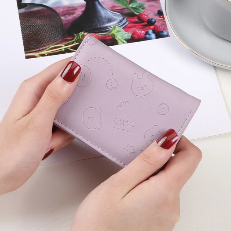 Frauen Nette Bär Brieftasche Trifold Pu Leder Geldbörse Mädchen Schöne Kurze Brieftasche Karte Halter Multi-karte Beutel Kleine brieftasche