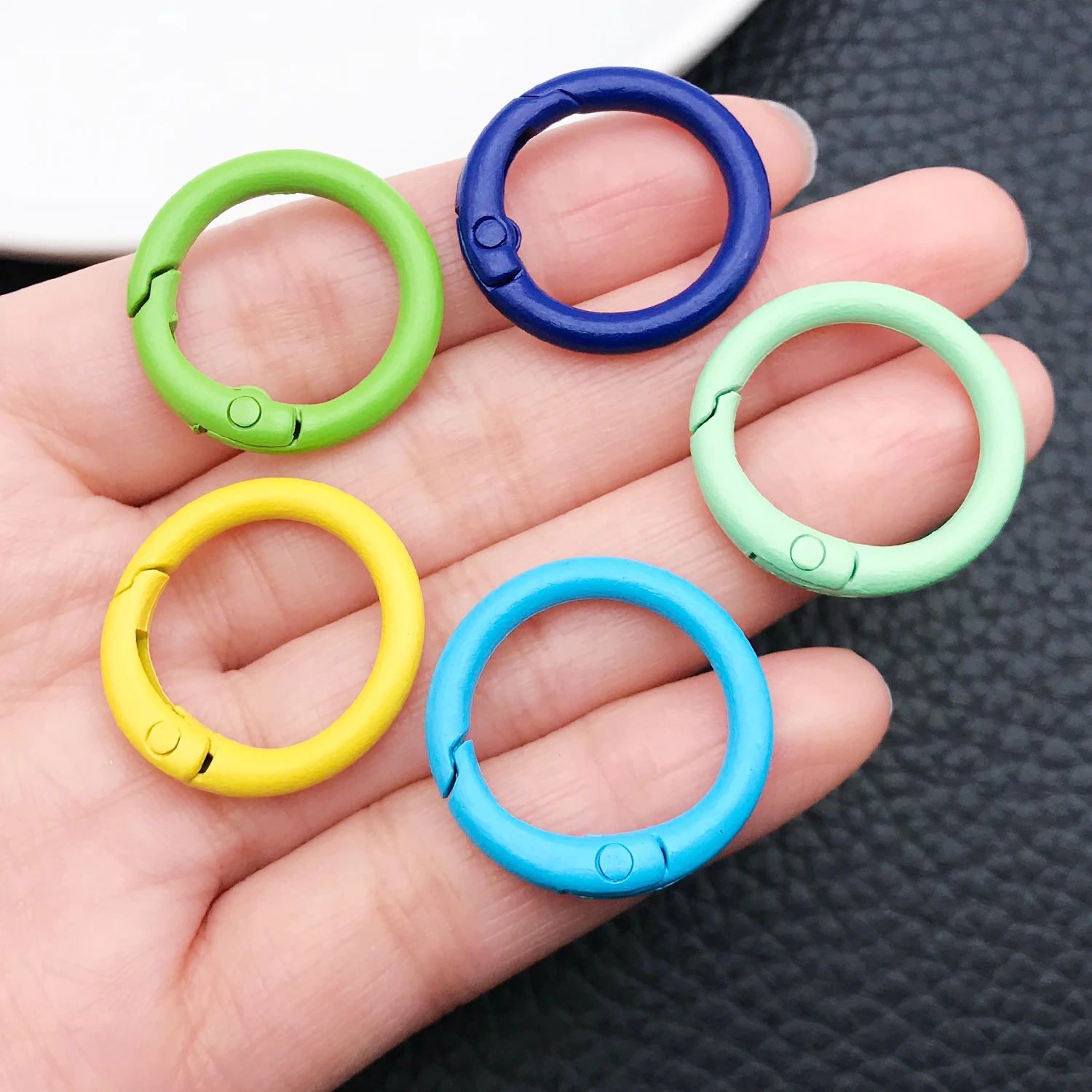 30pcs 24x24mm painted color round spring buckle series hook, suitable for key chain clip DIY jewelry buckle connector. view 6