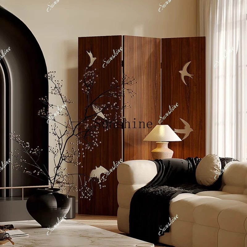 All solid wood French folding solid wood screen retro swallow home art  FT
