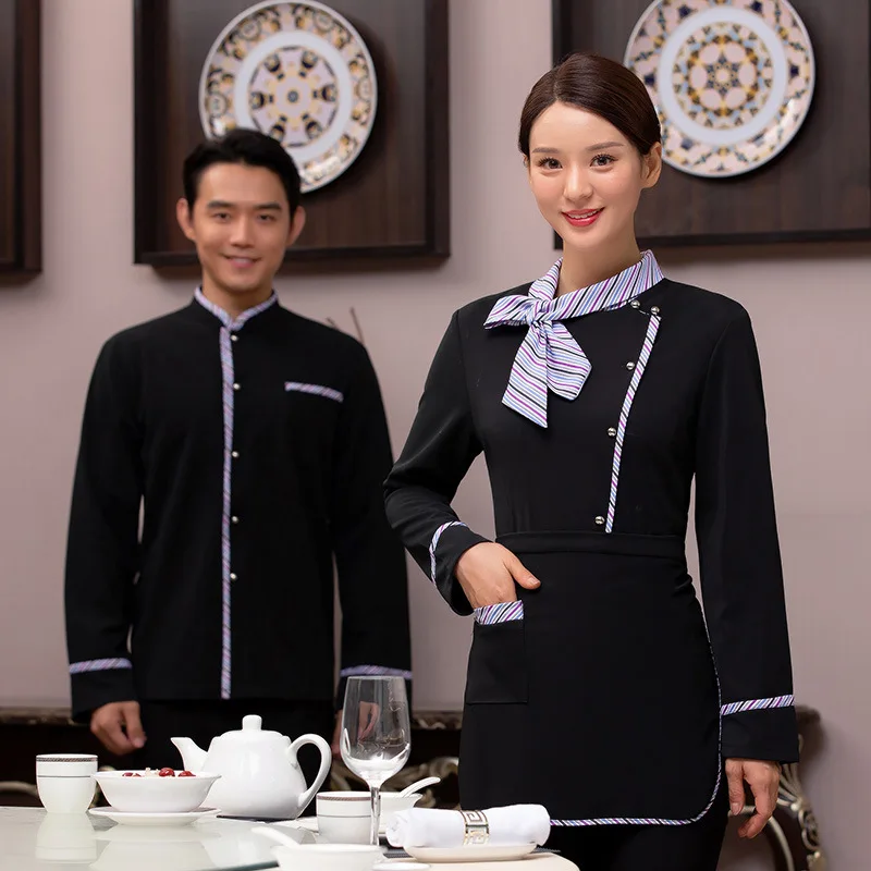 

Winter Thicken Restaurant Waiter Uniform for Man Hotel Food Service Waitress Uniform Coffee Shop Staff Overalls Cafe Workwear