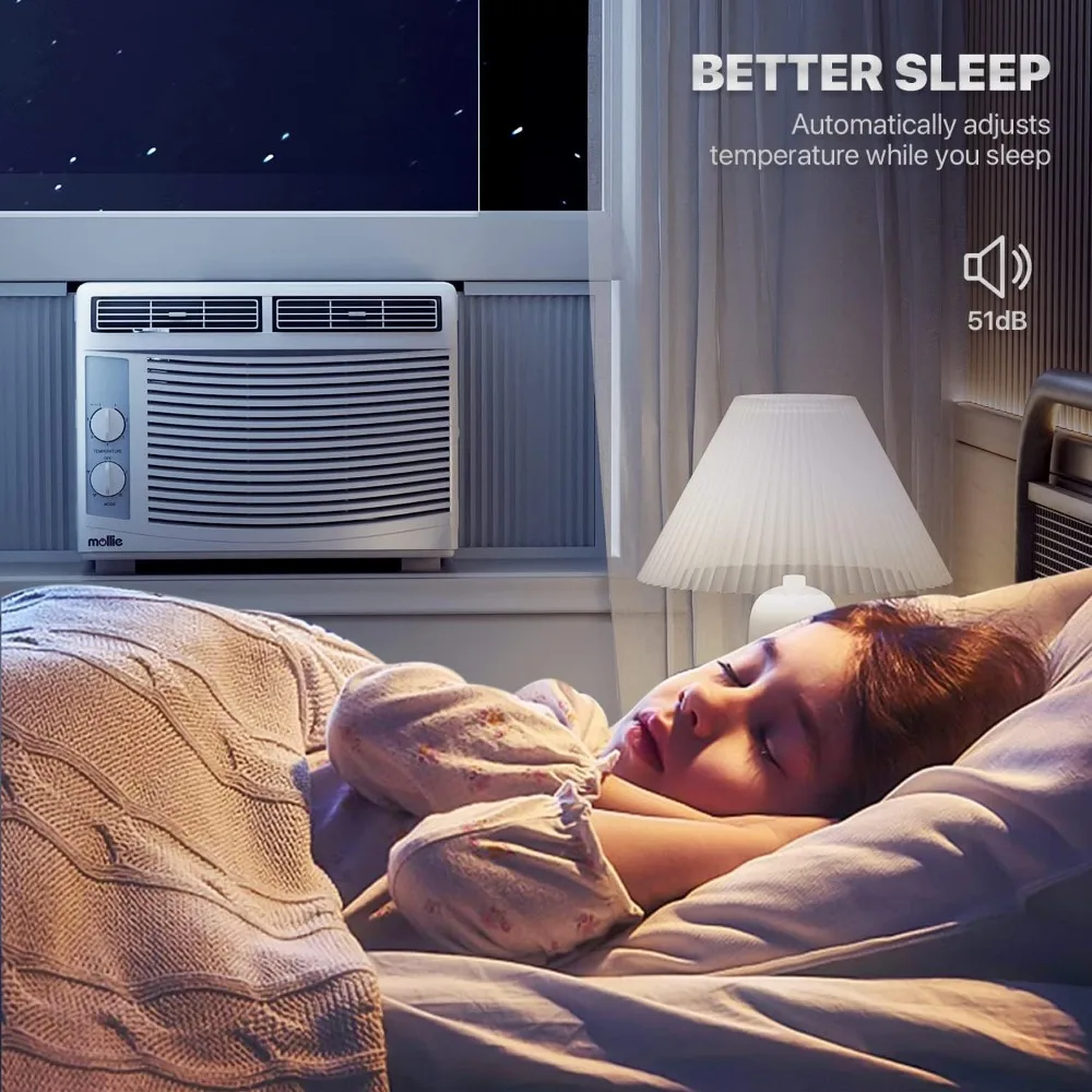 5,000 BTU Window Air Conditioner with Mechanical Controls and easy-to-Clean Washable Filter, For Bedrooms Guest Rooms