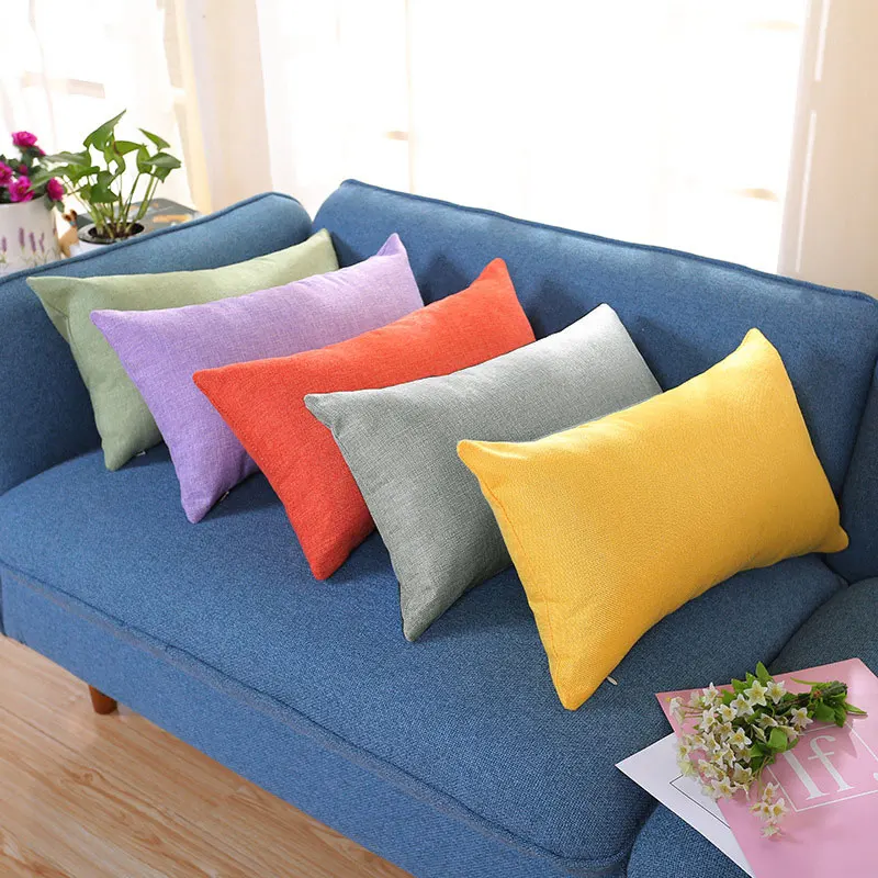 Cushion Cover 30X50Cm Rectangle Pillow Case For Living Room Sofa Solid Cotton Linen Throw Pillowcase Home Decoration Washable